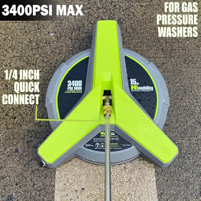 15" Pressure Washer Surface Cleaner with Wheels, 3400 Max PSI, Pressure Washer Attachment for Concrete, Driveway, Patio, and Sidewalks