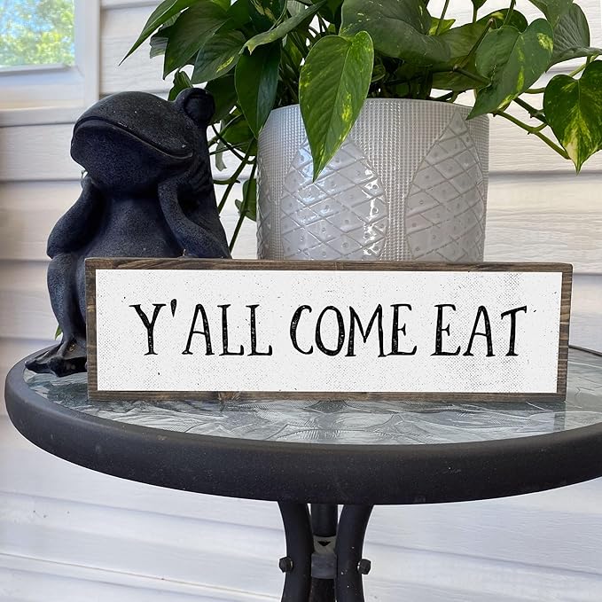 Wood & Metal Southern Sign – Weatherproof Indoor Outdoor Wall Decor – Rustic Charm with "Y’all Come Eat" – Gift-Wrapped & Ready to Give