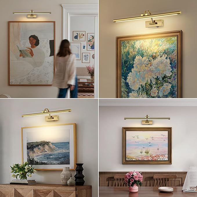 Wireless Picture Lights with Remote and Timer Rechargeable Brass Gallery