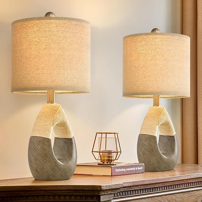 OYEARS 19” Boho Table Lamps Bedroom Living Room Set 2, Suitable