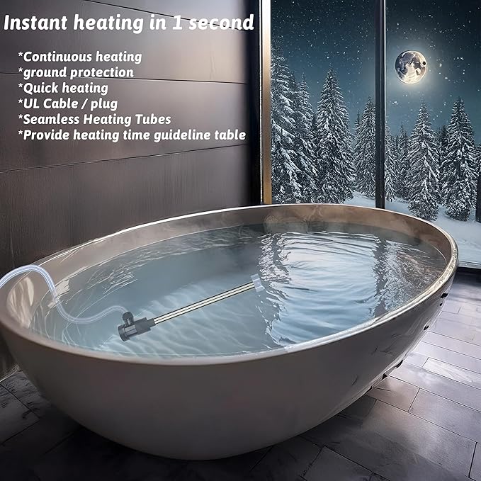 3500W 240V Immersion Water Heater Portable Electric Pool and Hot Tub Submersible Water Heater with Temp Control, WiFi Timer for Bathtub, Baptistry, Swimming pool, above ground pool and Sap