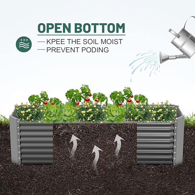 Land Guard 8×4×2 ft Galvanized Raised Garden Bed Kit, Galvanized Planter Raised Garden Boxes Outdoor, Large Metal Raised Garden Beds for Vegetables(Grey)…