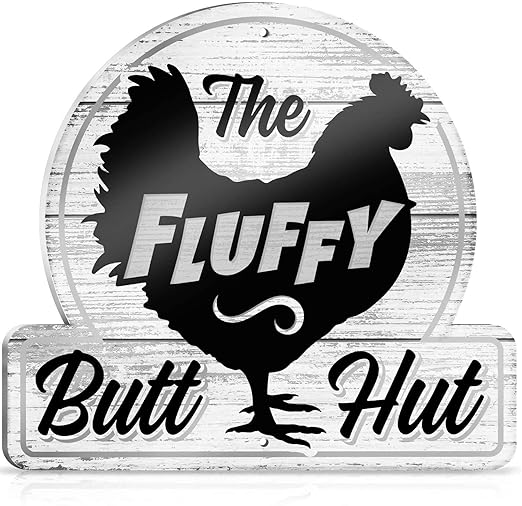 Bigtime Signs Fluffy Butt Hut Chicken Coop Sign - Funny Hen Decor for Yard or Barn - 12" x 11" PVC - Weatherproof and Lightweight Farmhouse Sign - Vibrant Chicken Lovers Gift
