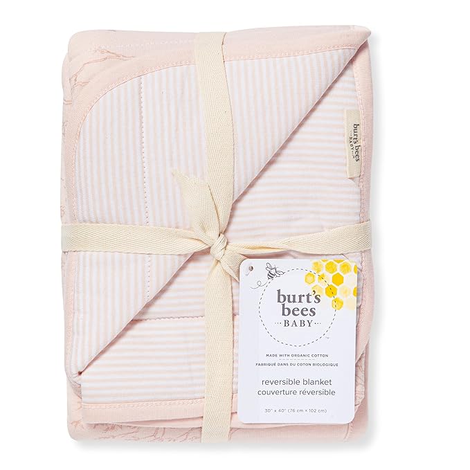 Burt's Bees Baby Reversible Blanket, Nursery, Stroller & Tummy-Time Organic Jersey Cotton Quilted Infant & Toddler Bedding