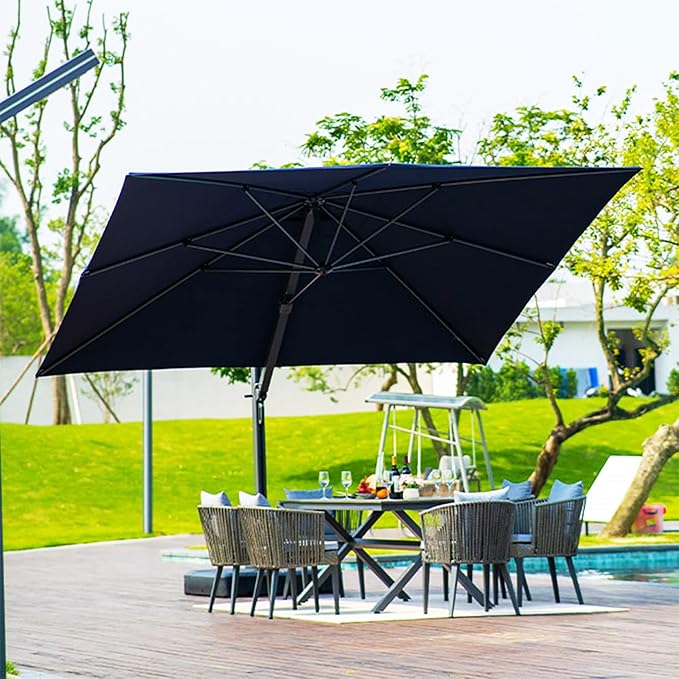 PURPLE LEAF 9' X 12' Rectangle Patio Umbrella Large Cantilever Outdoor Aluminum Offset Umbrella with 360-degree Rotation for Garden Deck Backyard Pool, Navy Blue