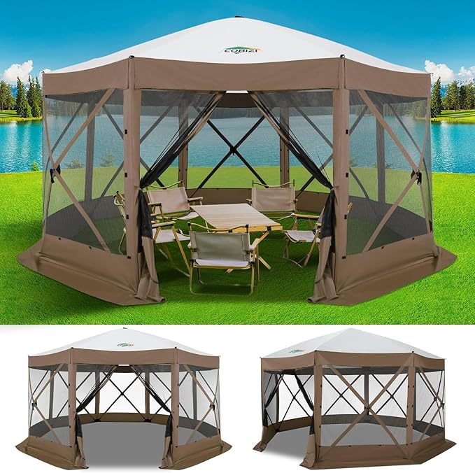 COBIZI 15x15ft Extra Large Pop-Up Gazebo Canopy Tent with Mosquito Netting, Spacious Easy Set-Up Screened Shelter, Durable Outdoor Pavilion with Ground Stakes, Perfect for Patio, Backyard, and Lawn