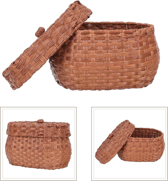 TOYANDONA Vintage Handwoven Egg Basket Decorative Egg Container with Lid Countertop Storage Bin
