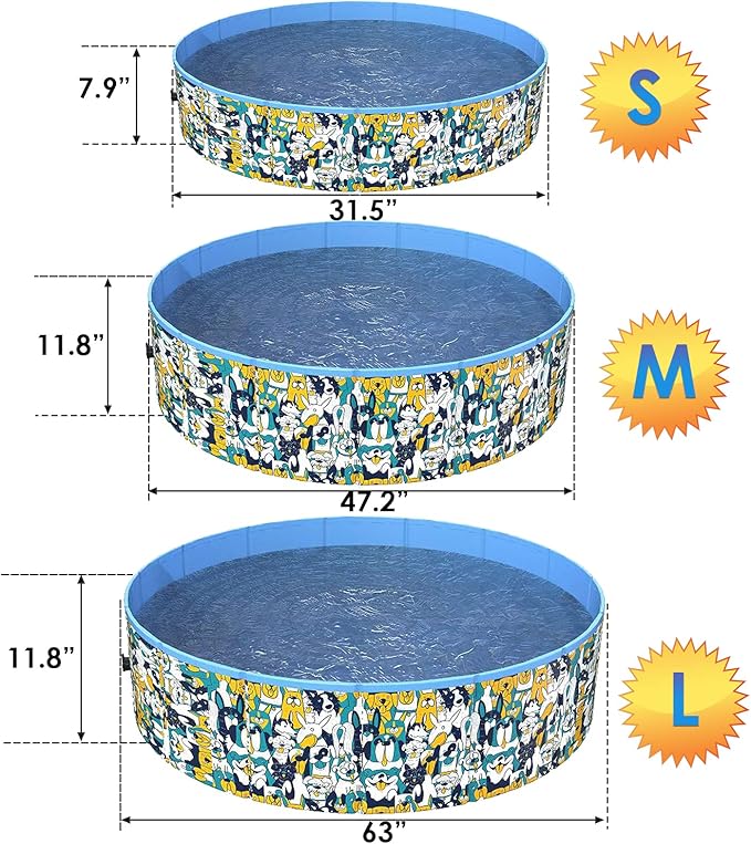 Foldable Dog Pool Pet Bath Pool Collapsible Portable Hard Plastic PVC Pool Bathing Tub Durable Indoor & Outdoor Swimming Kiddie Pool for Dogs Cats 31.5"