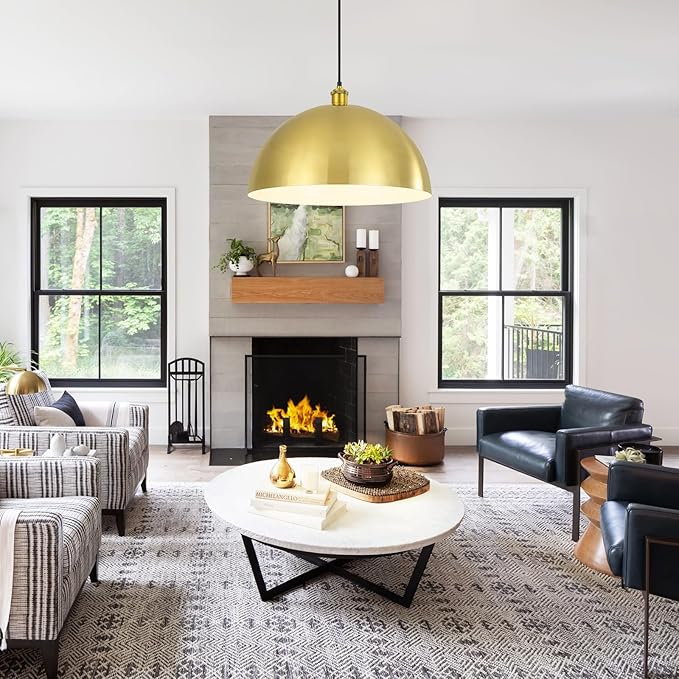 Gold Pendant Light, Elegant Semi-Circular Shade Design, Adjustable Height