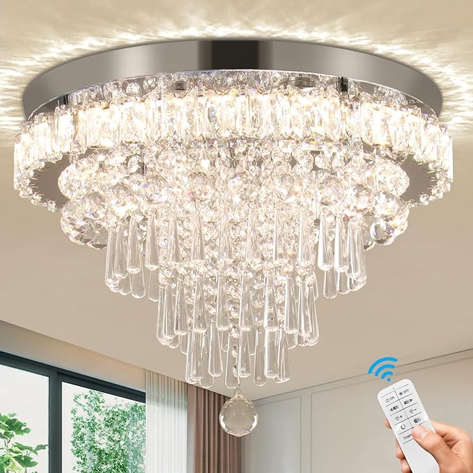 CLAIRDAI Dimmable Crystal Chandeliers Modern Chandeliers LED Flush Mount