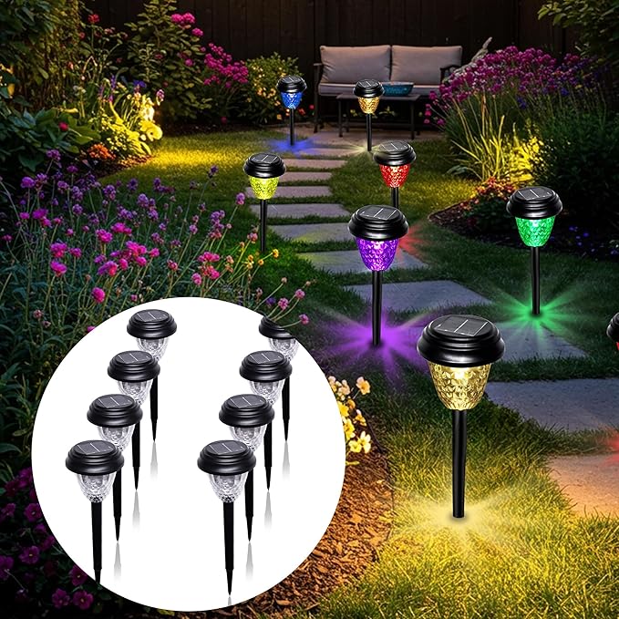 Solar Garden Lights Outdoor, 8 Pack Color Changing LED Pathway Lights