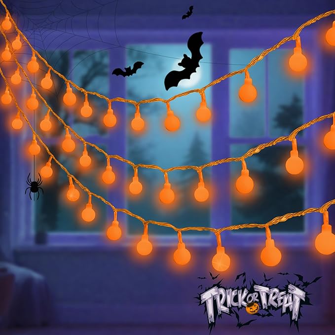 Connectable Orange Halloween Lights Outdoor Indoor - 43FT 100LED Globe String