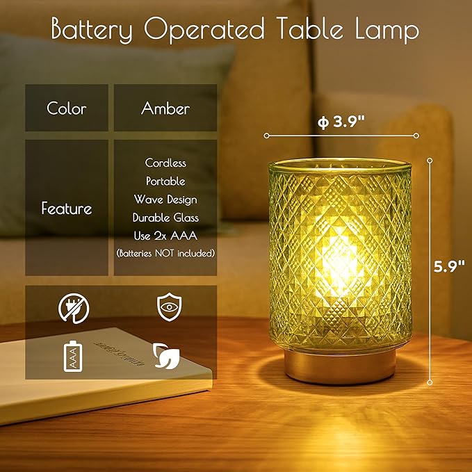 Battery Operated Lamp with Timer, Small Table Lamp