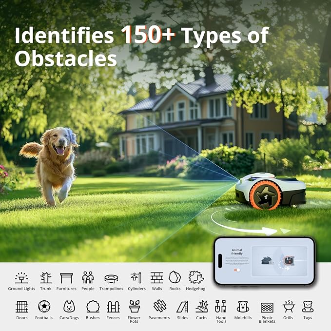 Segway Navimow i105N Robot Lawn Mower Perimeter Wire Free 1/8 Acre RTK+Vision Robotic Lawnmower, AI-Assisted Mapping, Virtual Boundary, APP Control, 58dB(A) Quiet, Multi-Zone Management