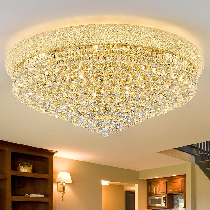 18-Light 32 inch Large Crystal Chandelier Flush Mount Ceiling Light Fixture