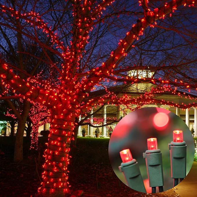 LAMPHOME Red Wide Angle LED Christmas Lights, 64.8 Ft 300 Count
