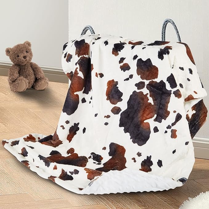Cow Baby Blanket for Boys Girls Soft Fleece Minky Blanket with Dotted Backing Double Layer Newborn Toddler Blankie for Nursery Stroller Crib Gift to Son Nephew Grandson 26.5 * 40 Inches