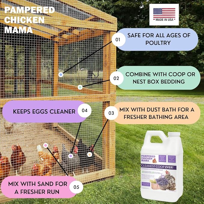 Pampered Chicken Mama Cleanest Coop Ever! Natural Chicken Coop Deodorizer & Bedding Refresher | Coop Refresher for Chickens | Odor Eliminator (Lavender & Chamomile, 25 pounds)