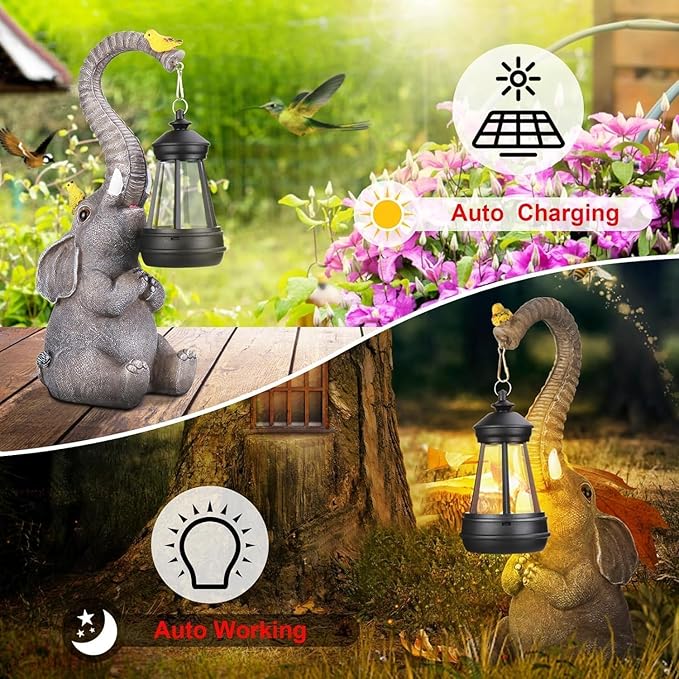 Solar Elephant Outdoor Decor Statues Lights, House Warming Gifts for New Home, Outdoor Decor for Yard Art Porch Lawn Balcony, Unique Christmas Birthday Gifts for Mom Grandma Women Wife