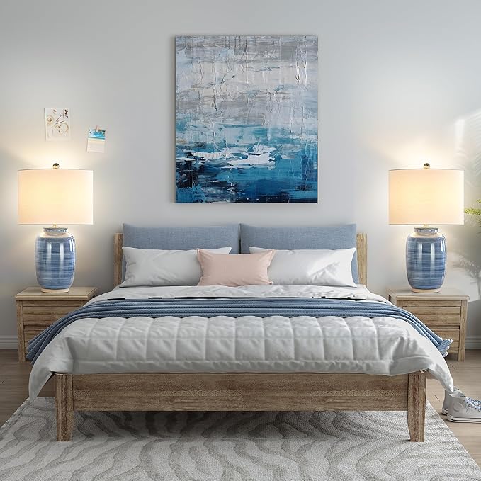 Maxax 25" Blue Table Lamp for Living Room, Modern Ceramic Lamp