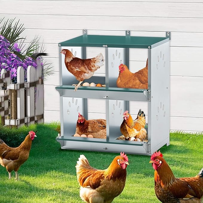4 Compartment Chicken Nesting Boxes, Metal Nesting Boxes Wall Mount Chicken Egg Laying Box for Different Chicken Breeds (4 Holes)