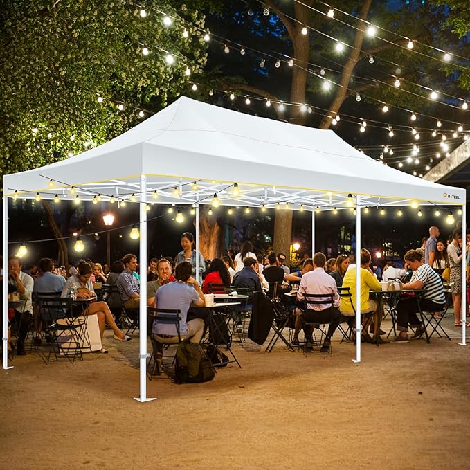 HOTEEL 13x26 Pop up Canopy Tent for Parties, Heavy Duty Easy Setup Tent with 6 Sidewalls, Outdoor Commercial Instant Gazebo for Wedding Event, with Roller Bag & Sand Bags, White(Hexagonal Frame)