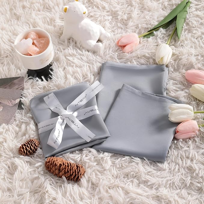 NTBAY Zippered Silk Satin Toddler Pillowcases - 2 Pack Hidden Zipper 13x18 Pillowcases - Luxury and Silky Baby Travel Pillow Covers, Silver Grey