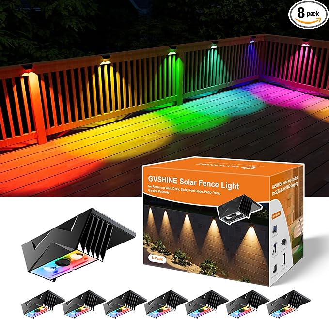 8 Pack Color Change Solar Fence Lights Outdoor