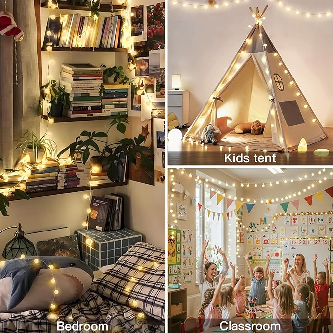 suddus String Lights for Bedroom, 33ft 100 Led Connectable Globe String Lights