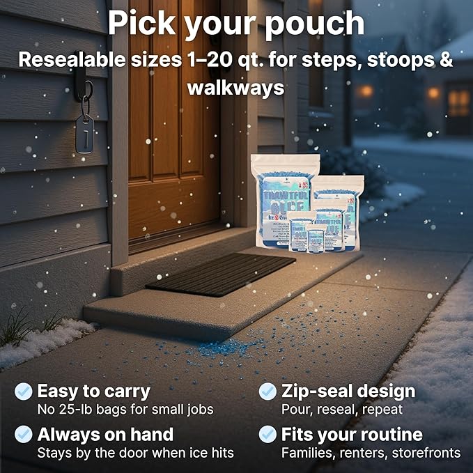 Thawtful Blue Ice & Snow Melt – Snow Melt, Rock Salt, Driveway & Sidewalk Salt for Ice, Blue Granular Rock Salt, Melts to −16°F (−27°C) – Resealable Zip Bag (5 QUARTS - 10.6 lb.)