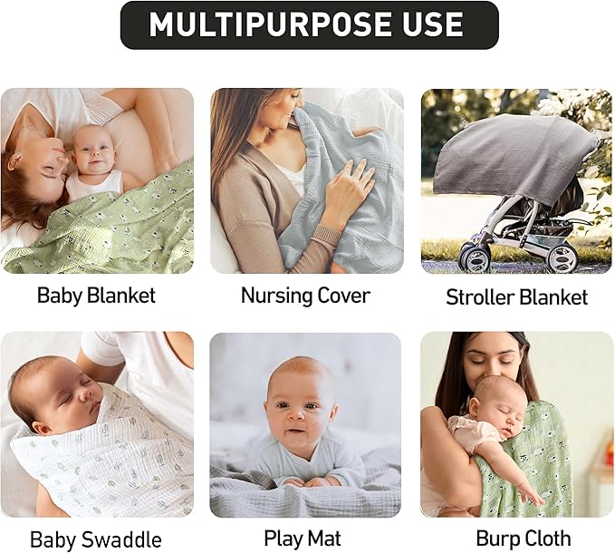 Muslin Swaddle Blankets for Newborn, 3 Pack Breathable Soft Receiving Blanket, Large 38 x 40 inches Swaddle Wrap Burping Clothes Diapers, Essentials Infant Shower Items, Toddler Gift (Cute Farm)