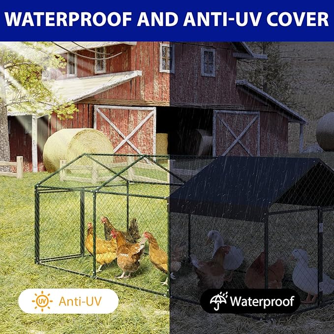 Garvee Large Metal Chicken Coop with Run, 120 in x 40 in x 40 in Chicken Run with Cover, Outdoor Walk in Poultry Cage, for Small Animals Duck Rabbit Hen Chicken Supplies - Black