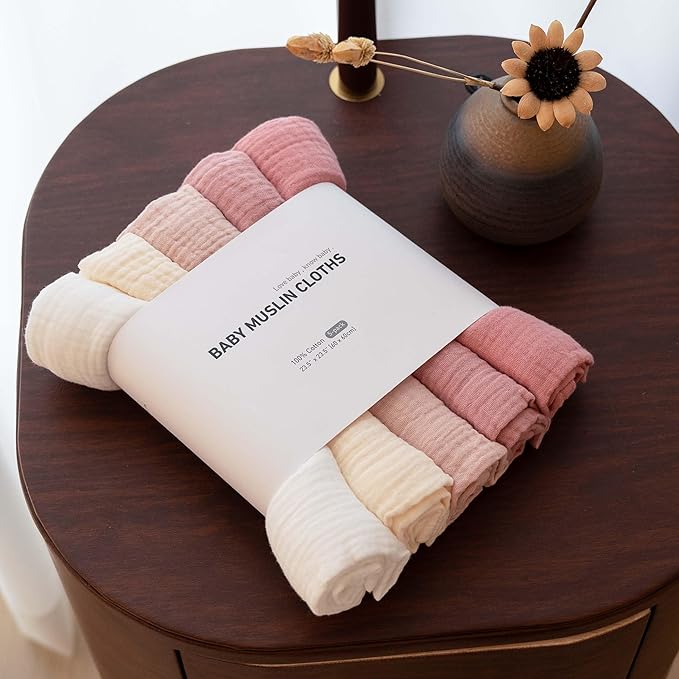 Muslin Receiving Blankets, Neutral Blanket Swaddling for Newborn Boys and Girls, 5 Pack Breathable and Skin-Friendly Swaddle Wrap for Infant Baby (Sweet Colors)