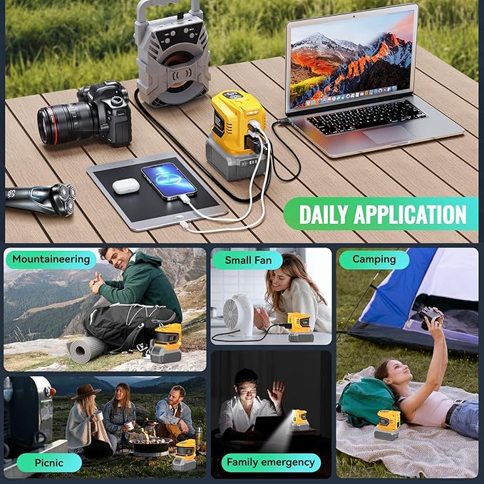Portable Power Inverter Compatible with DeWALT 20V,Ecarke Real 200W Outdoor Generators with 2 USB&Type-C&AC,DC 20V to AC 110V Portable Power Station, Charger Adapter Battery Powered Outlet(no battery)