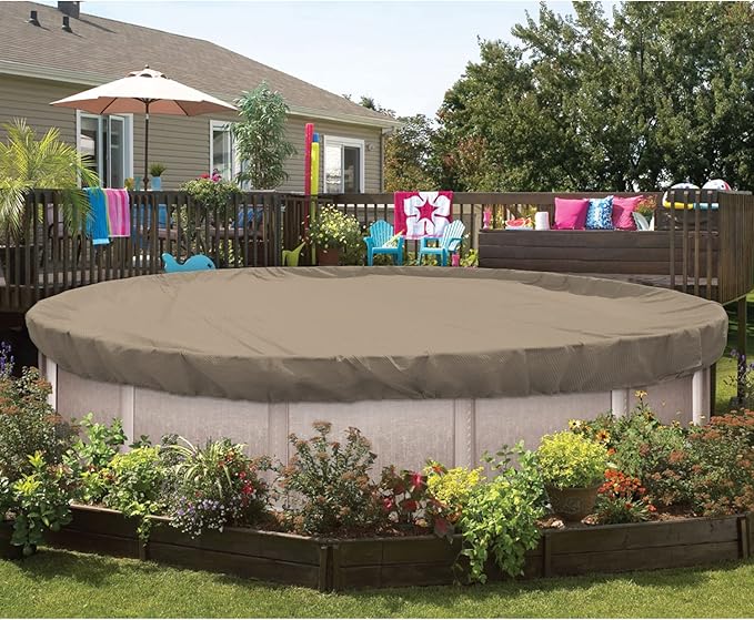 ECOOPTS 17 ft Round Pool Cover for Above Ground Pools, Swimming Pool Cover Protector Winter Safety Cover (Sand)