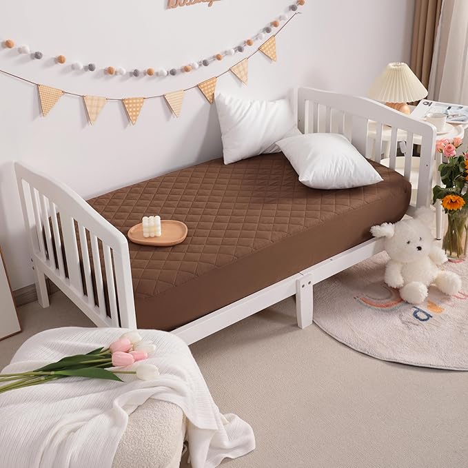NTBAY 2 Pack Waterproof Mini Crib Mattress Protector, Quilted 24"x38" Fitted Mattress Cover - Machine Washable - Soft and Breathable Baby Mattress Pad Sheet for Mini Crib and Baby Playards, Brown