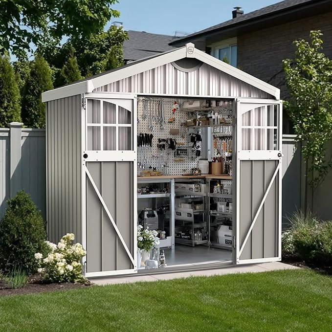 6X4 FT Metal Garden Sheds & Outdoor Storage with Sloping Roof,Lockable Door for Backyard,Patio