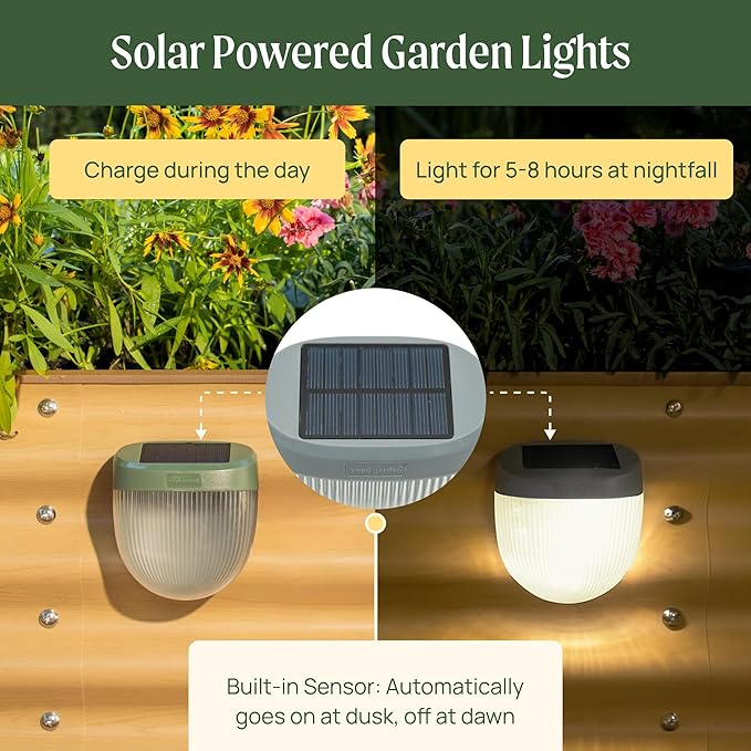 Vego garden Rippled Solar Garden Lights with Auto Sensors Magnetize Securely to Raised Beds, IPX4 Waterproof Outdoor LED Light for Patio & Yard Olive Green, 6 Pack