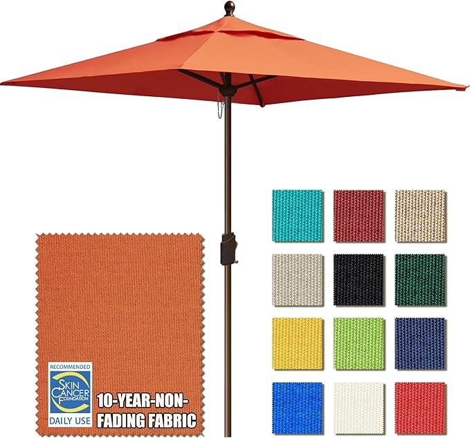 EliteShade USA 10-Year-Non-Fading 6x6Ft Square Market Umbrella Patio Outdoor Table Umbrella with Ventilation, Rust