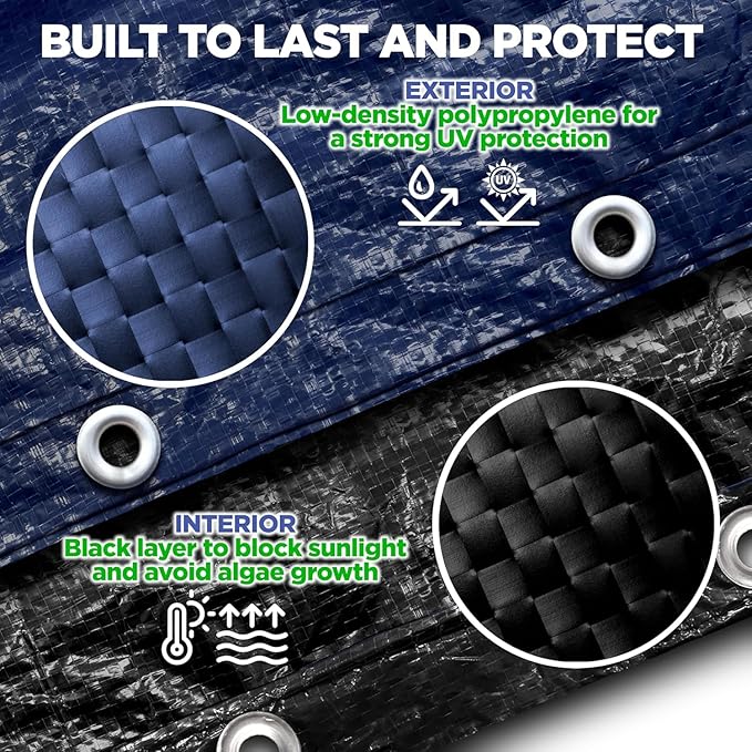 24 ft Round Pool Cover for Above Ground Pools, Above Ground Pool Cover, Swimming Pool Cover, Winter Pool Cover, Keeps Out Debris, Cold and UV Resistant, Supreme Mesh, Navy Blue