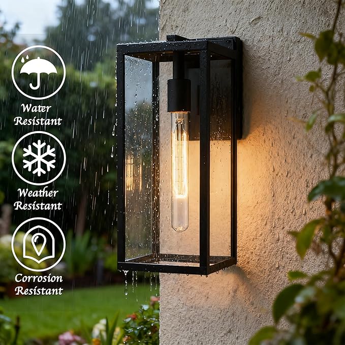Bestshared Outdoor Wall Lantern, 13.4IN Tall Wall Sconce Light, Anti-Rust Front