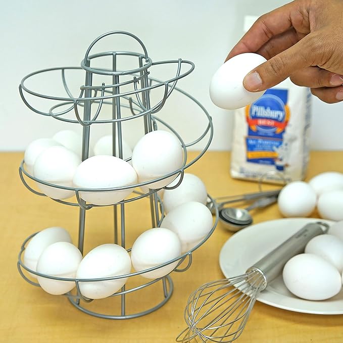Southern Homewares Egg Skelter Deluxe Modern Spiraling Dispenser Rack Silver