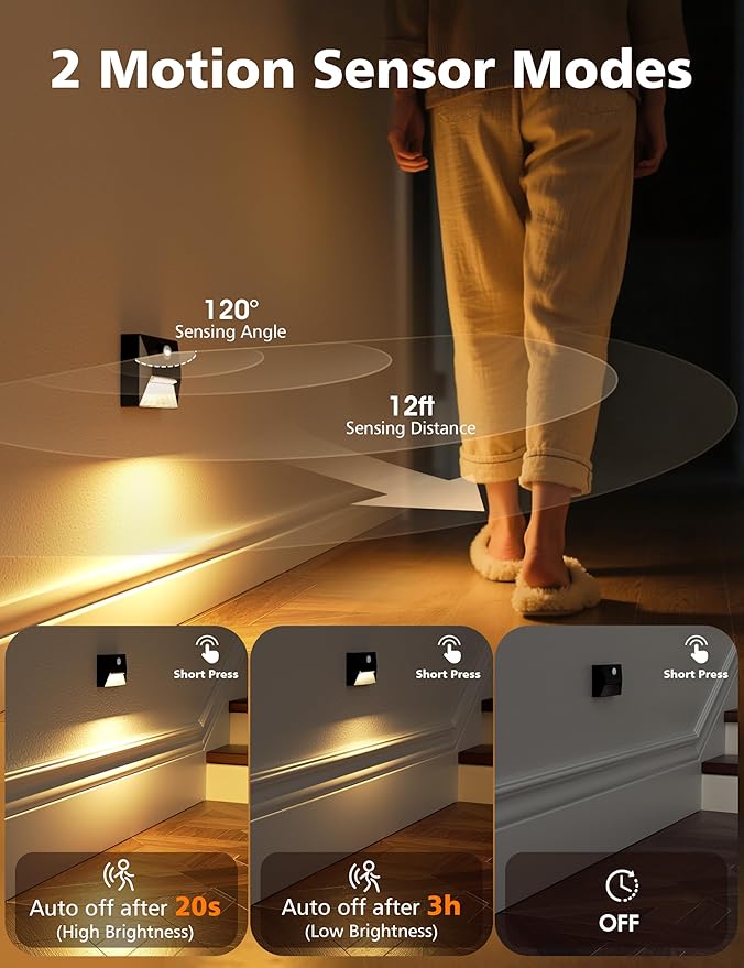 NIORSUN Motion Sensor Night Light, Rechargeable Stair Lights Indoor, 3 Colors