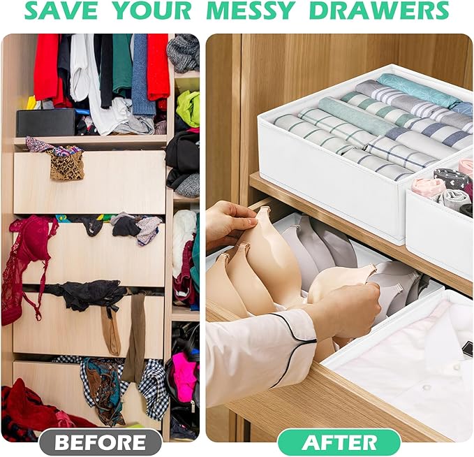 Drawer Clothing Organizer 16-Pack, White 3 Sizes Underwear Drawer Dividers, Fabric Folding Wardrobe Organizer, Can Store Baby Clothes, Bras, Underwear, Panties, Belts, Socks, Ties, etc.