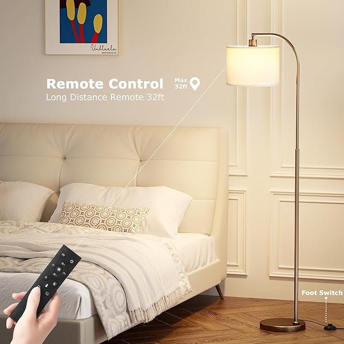 Ambimall Arc Floor Lamp with Remote and Stepless Dimmable Bulb, Colors