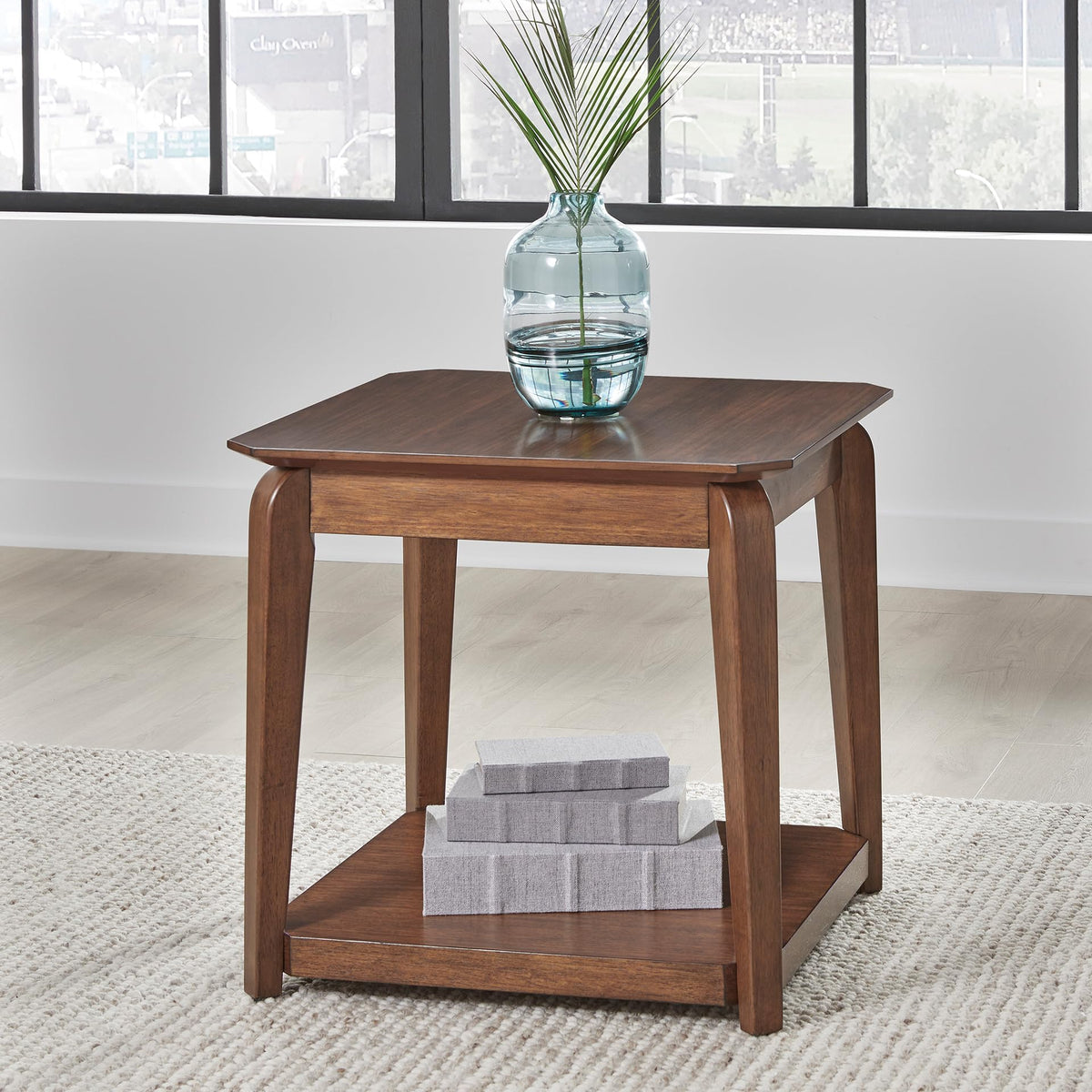 Trenmour Mid Century Modern End Table with Lower Open Shlef