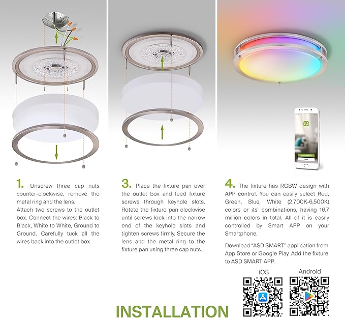 ASD LED 14" Round Flush Mount Lighting, Close to Ceiling Light Fixture | Smart