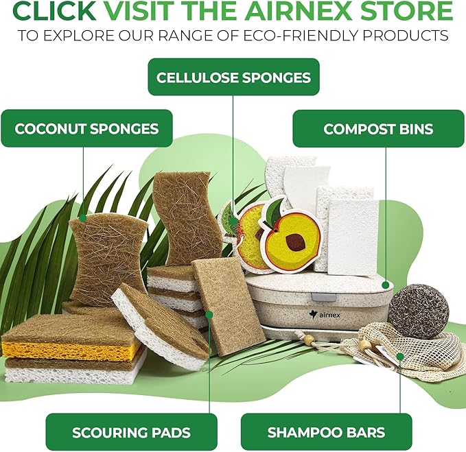 Biodegradable Natural Kitchen Sponges Pack of 6 - Cellulose and Coconut Walnut Scrubber Sponge - Eco Friendly Sponges for Dishes