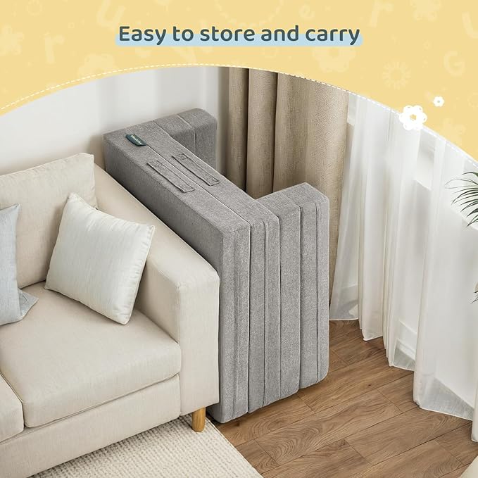 Travel Toddler Bed, 3-in-1 Convertible Sofa Bed for Toddler Portable Floor Beds, Flip Open Sofa Lounger for Girls and Boys, Made with High-Density Foam and Washable Cover,Ash