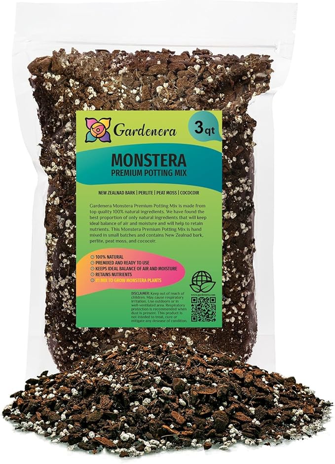 Gardenera Premium Monstera Potting Soil - Quick Drain Potting Soil for Growing and Repotting Monstera Deliciosa/Swiss Cheese Plant - 3 Quart Bag